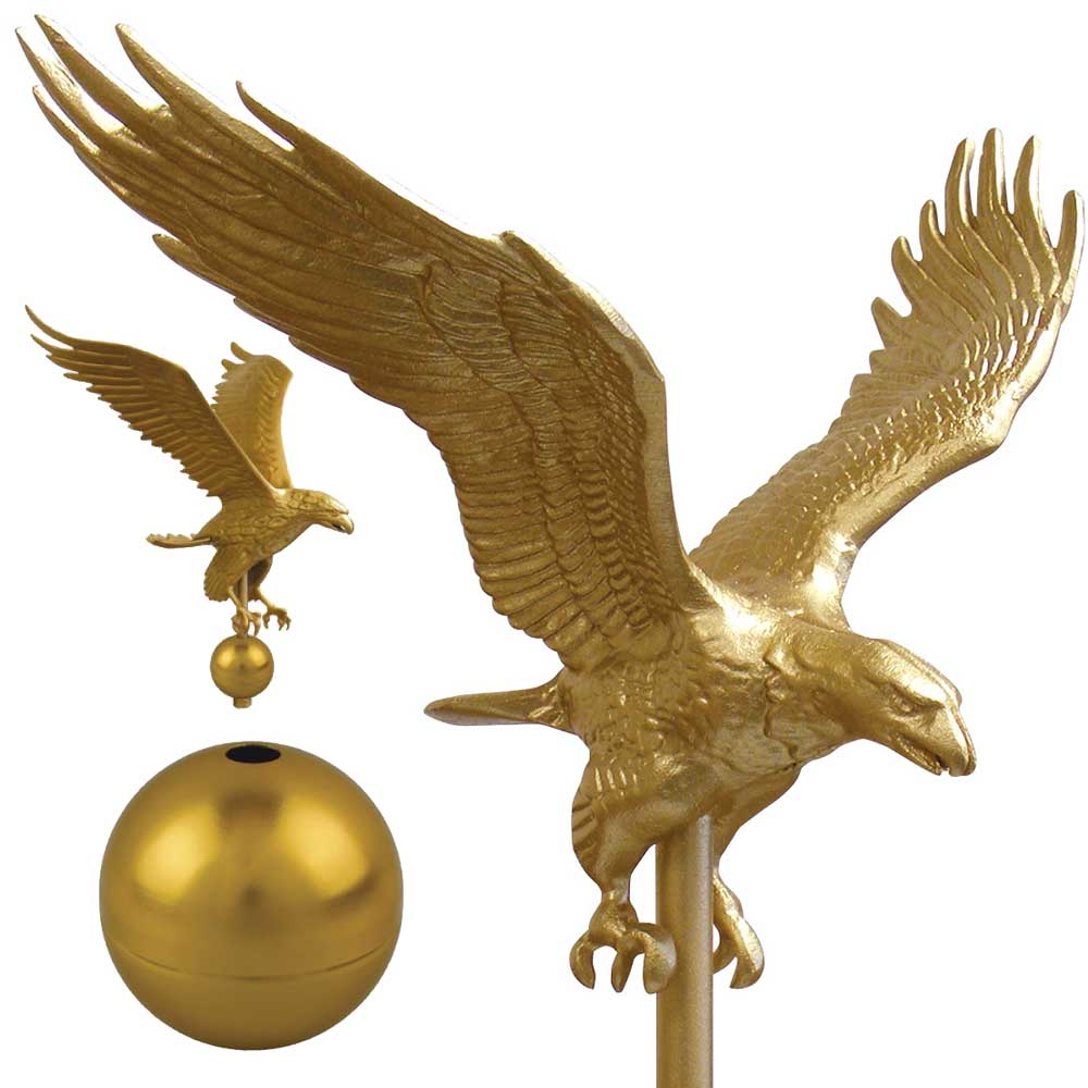 Gold American Bald Eagle Flag Pole Topper